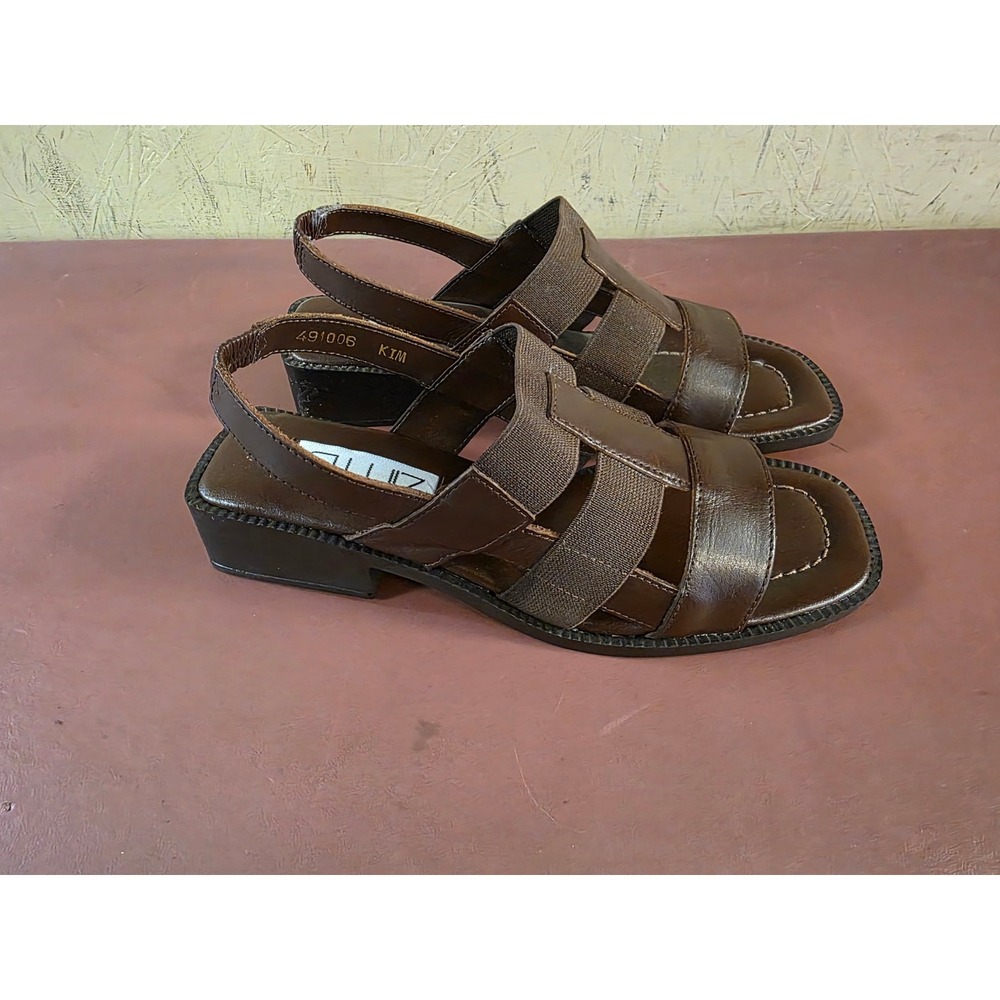 G.Wiz Kim Vintage Brown Square Toe Slingback Block Heel Sandals Womens 6.5M